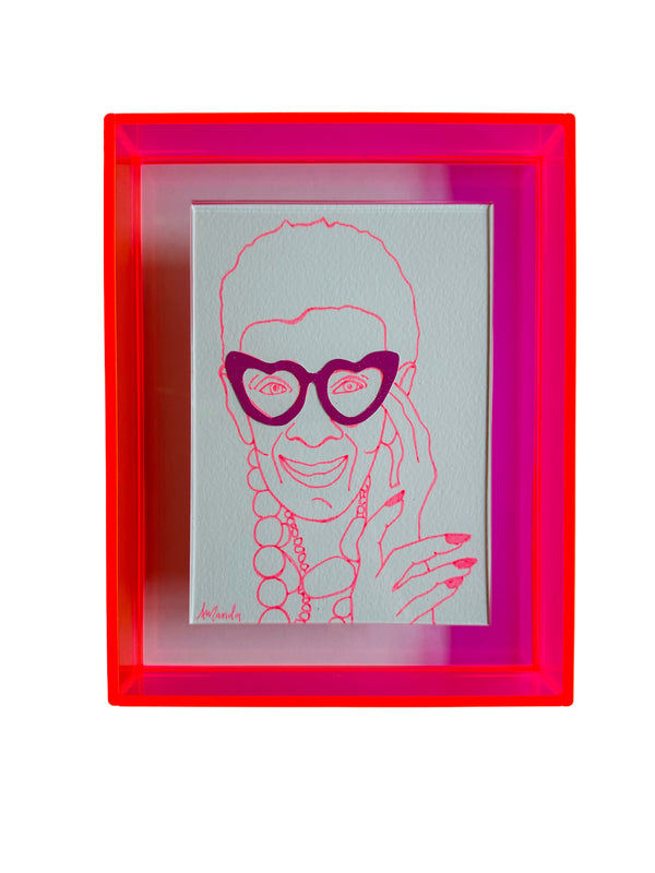 Mixed Media Heart Eyes Iris in Neon Floating Frame