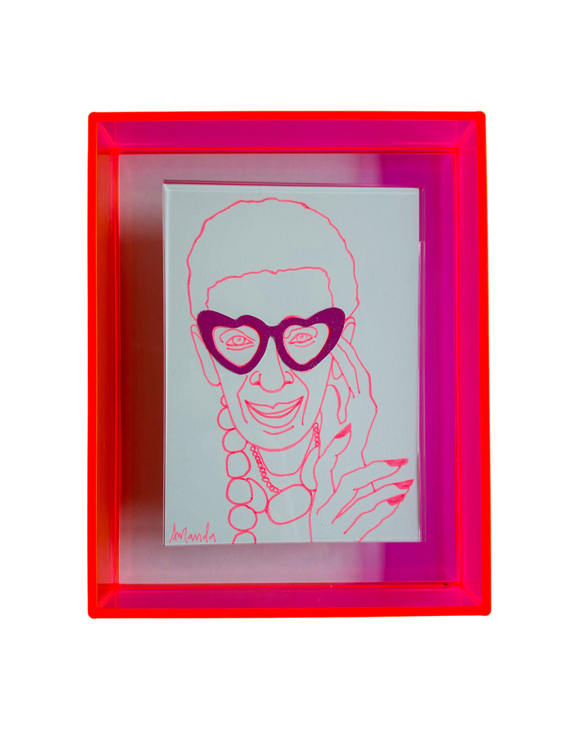 Mixed Media Heart Eyes Iris in Neon Floating Frame II